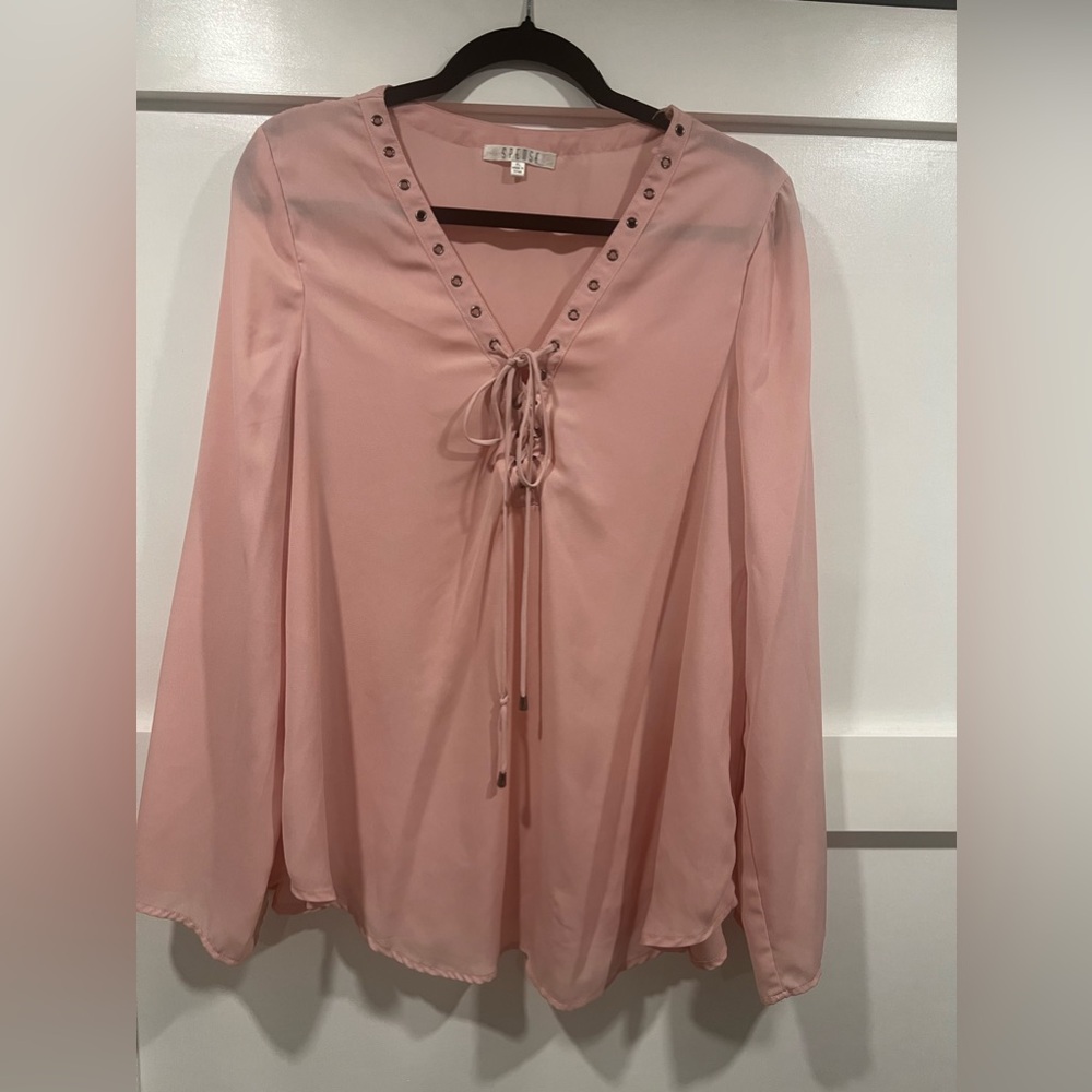 Spense tie front pink long sleeved top